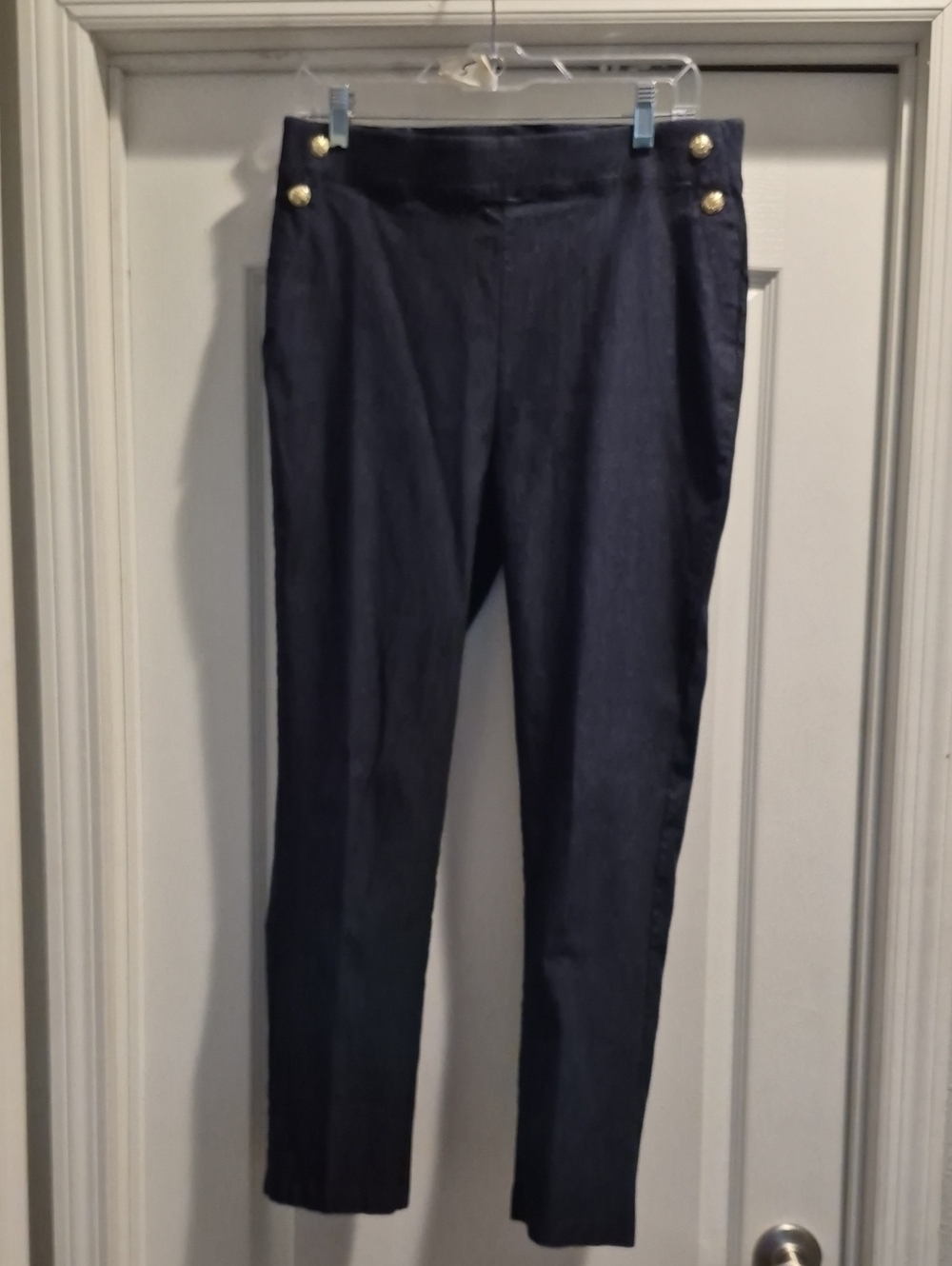Rafaella Navy Slim Ankle Jeans with Gold Button Accents